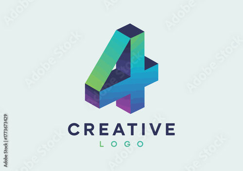 The image presents a vibrant 3D number four logo featuring a modern color gradient, ideal for a creative agency or branding that emphasizes originality and innovation.