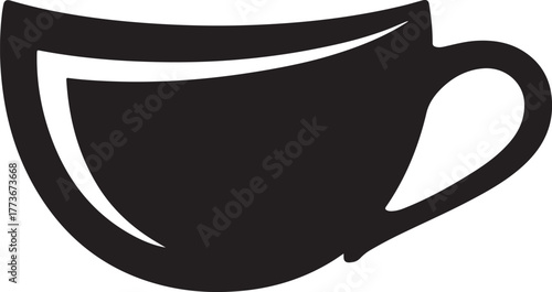 Black vector coffee cup icon with an elegant silhouette design isolated on a dark background