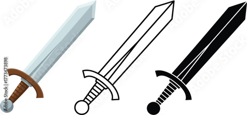 Sword vector illustration medieval weapon drawing clip art set
