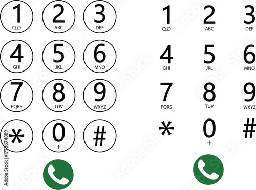 Dial number icons set, phone keypad collection, telephone button group, numeric pad symbol vector illustration, black and line style communication design collection, isolated on transparent background