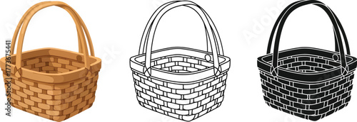 Three baskets in different styles shown side by side on a white background