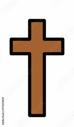 Simple brown Christian cross symbol with a bold black outline. Isolated vector graphic illustration for religious design elements. (12)