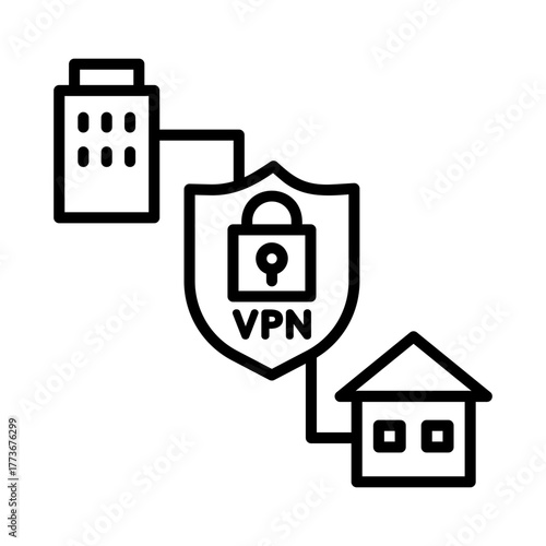 VPN gateway icon. Your business and home are protected by a VPN.