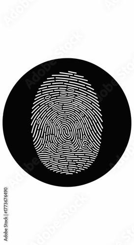 White fingerprint icon within a black circle, a vector graphic symbolizing biometric identity, security, and digital authentication for access control