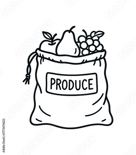 cloth produce bag doodle line vector illustration isolated