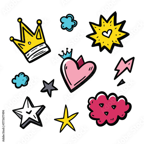 Set of trendy hand-drawn doodles in a rough chalk style vector