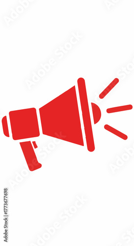 Simple red megaphone icon representing voice, sound, communication, and protest messages