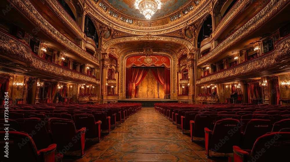 Obraz premium Grand Classical Theater Hall Featuring Luxurious Gold Detailing