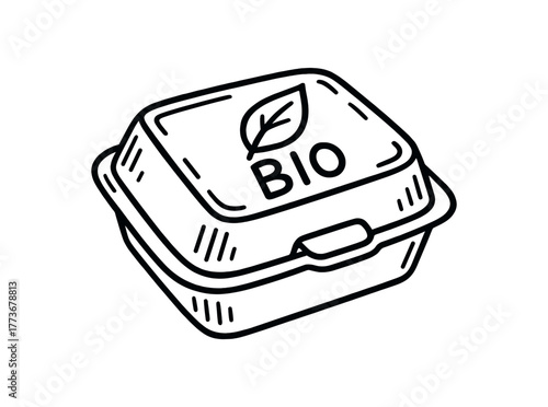 biodegradable food container doodle line vector illustration isolated