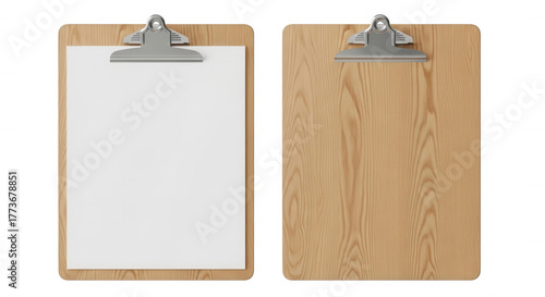 Wooden clipboards with paper isolated on a transparent background