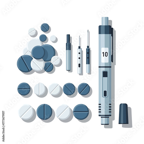 Diabetes Medication Insulin Pen, Pills, and Medical Equipment for Treatment