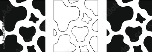 Three squares displaying cow pattern in different styles
