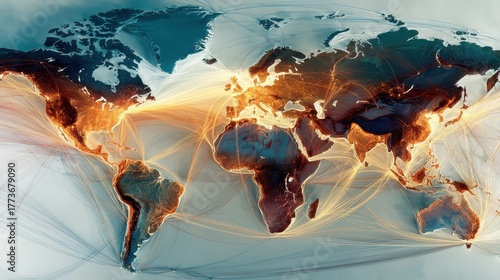 Exploring global trade routes depicted on a high-quality world map showcasing connections across continents
