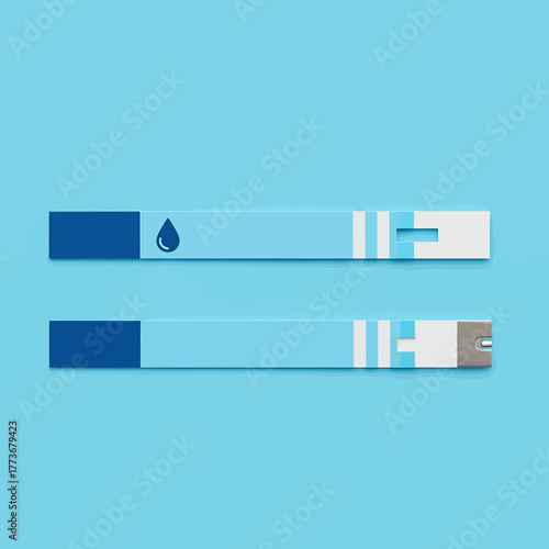 Graphic Illustration of Diagnostic Medical Test Strips, Highlighting a Blood Drop Symbol for Health Screening and Personal Monitoring Tools on a Clean Blue Background
