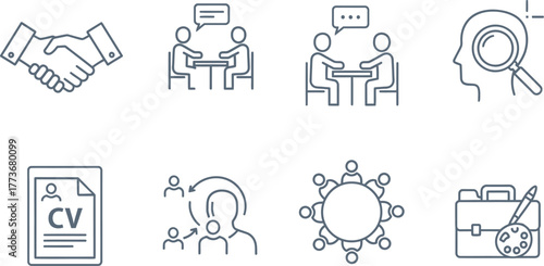 Set of job search and career icons simple line symbols for human resources and employment isolated on white background