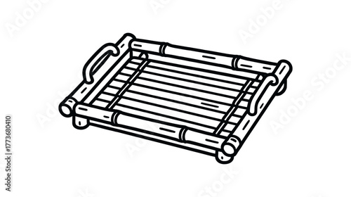 bamboo food tray doodle line vector illustration isolated