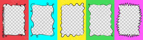 Set of hand drawn coquette frames. Scallop border wavy line. Curvy vintage whimsical borders. Trendy neon colored overlays for wedding invitations, birthday card, prints