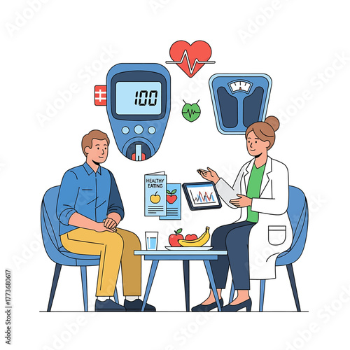 Diabetes Healthcare Consultation Dietary Guidelines and Monitoring by Medical Professional