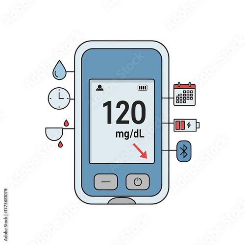 Blood Glucose Meter Icon Managing Diabetes and Monitoring Blood Sugar Levels