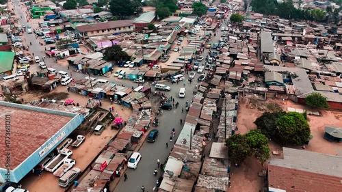 Aerial view of busy market street in Malawi