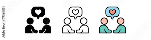 partners opening up emotionally icon on white background Black silhouette flat icon outline icon and colored icon style three minimal vector icon style