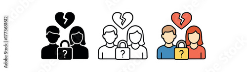 relationship trust issues icon on white background Black silhouette flat icon outline icon and colored icon style three minimal vector icon style