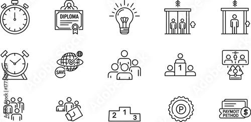 Set of business and education icons simple line design elements for presentations and infographics isolated on white background