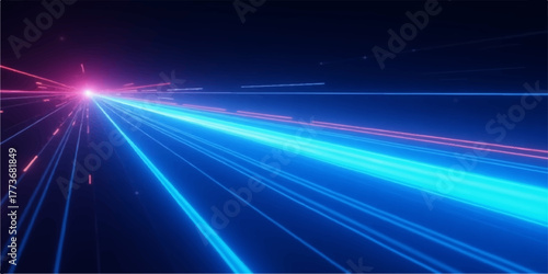 Dark blue abstract background with glowing light rays and star motion design