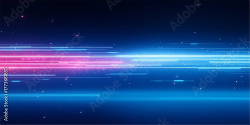 Bright abstract blue background with glowing laser lines and stars creating a futuristic space design
