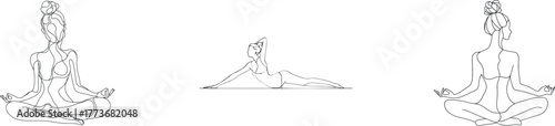 Pregnant women practicing yoga are illustrated in a minimalist continuous line drawing design