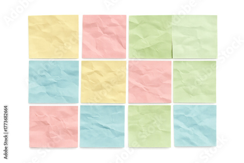 Pastel Crumpled Sticky Notes Collage Banner, HD Transparent Background, Realistic Shadows