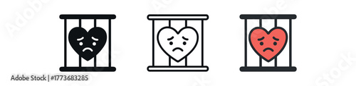 emotional cage trapped heart icon on white background Black silhouette flat icon outline icon and colored icon style three minimal vector icon style