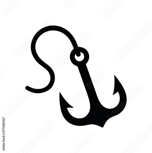throwing hook flat black solid vector illustration isolated on white background