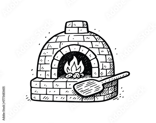 handdrawn cute doodle style brick bake oven vector line illustration