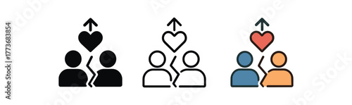 overcoming relationship challenges icon on white background Black silhouette flat icon outline icon and colored icon style three minimal vector icon style