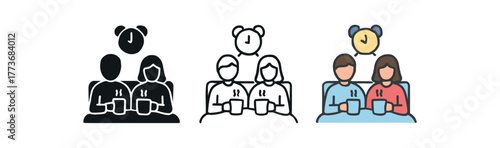 relationship routine comfort icon on white background Black silhouette flat icon outline icon and colored icon style three minimal vector icon style