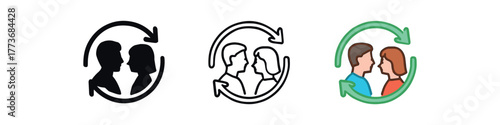partners choosing each other again icon on white background Black silhouette flat icon outline icon and colored icon style three minimal vector icon style
