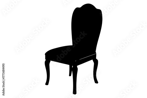 Elegant high back upholstered chair with curved legs presented in a striking black silhouette on a clean white background conveying classic design and simplicity silhouette