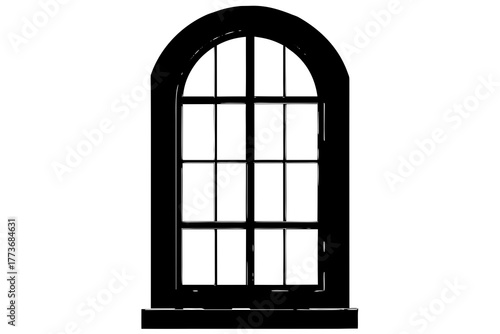 A classic arched window with multiple panes and a dark silhouette style perfect for architectural designs and historical themes silhouette