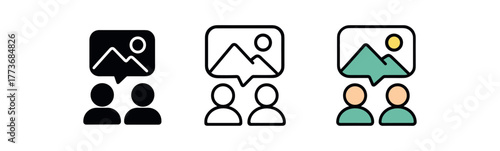 reflecting on shared memories icon on white background Black silhouette flat icon outline icon and colored icon style three minimal vector icon style