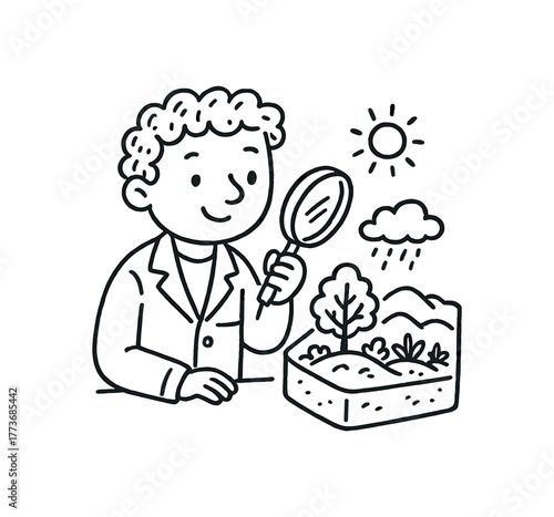 handdrawn cute doodle style microclimate researcher vector line illustration