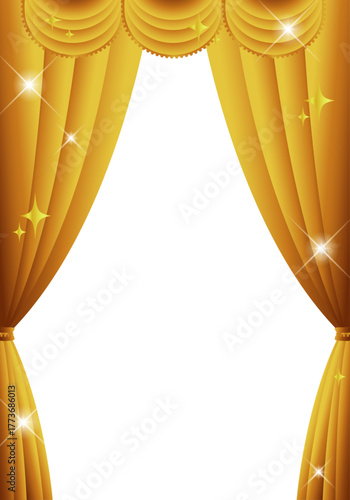 金色の幕　金のカーテン　金色の幕の舞台（タテ）背景白