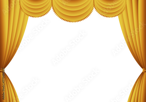金色の幕　金のカーテン　金色の幕の舞台（ヨコ）背景白