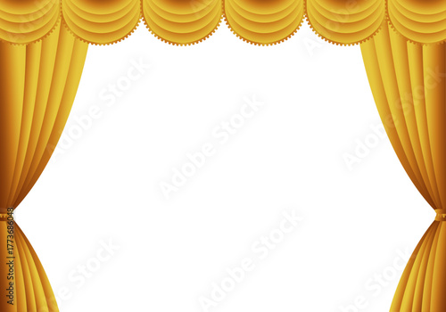 金色の幕　金のカーテン　金色の幕の舞台（ヨコ）背景白