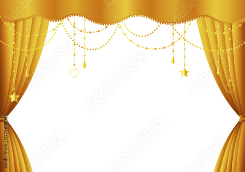 金色の幕　金のカーテン　金色の幕の舞台（ヨコ）背景白
