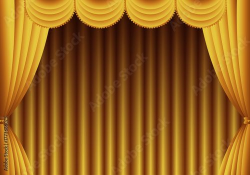 金色の幕　金のカーテン　金色の幕の舞台（ヨコ）