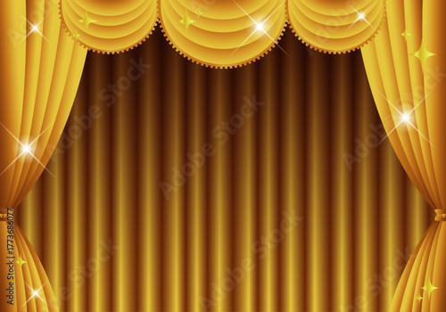 金色の幕　金のカーテン　金色の幕の舞台（ヨコ）