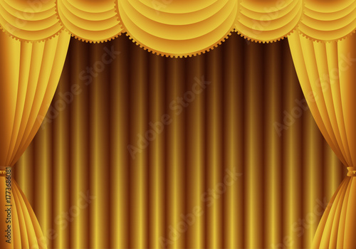 金色の幕　金のカーテン　金色の幕の舞台（ヨコ）