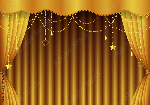 金色の幕　金のカーテン　金色の幕の舞台（ヨコ）