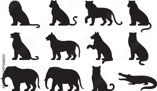 Collection of silhouetted wild animals in various poses